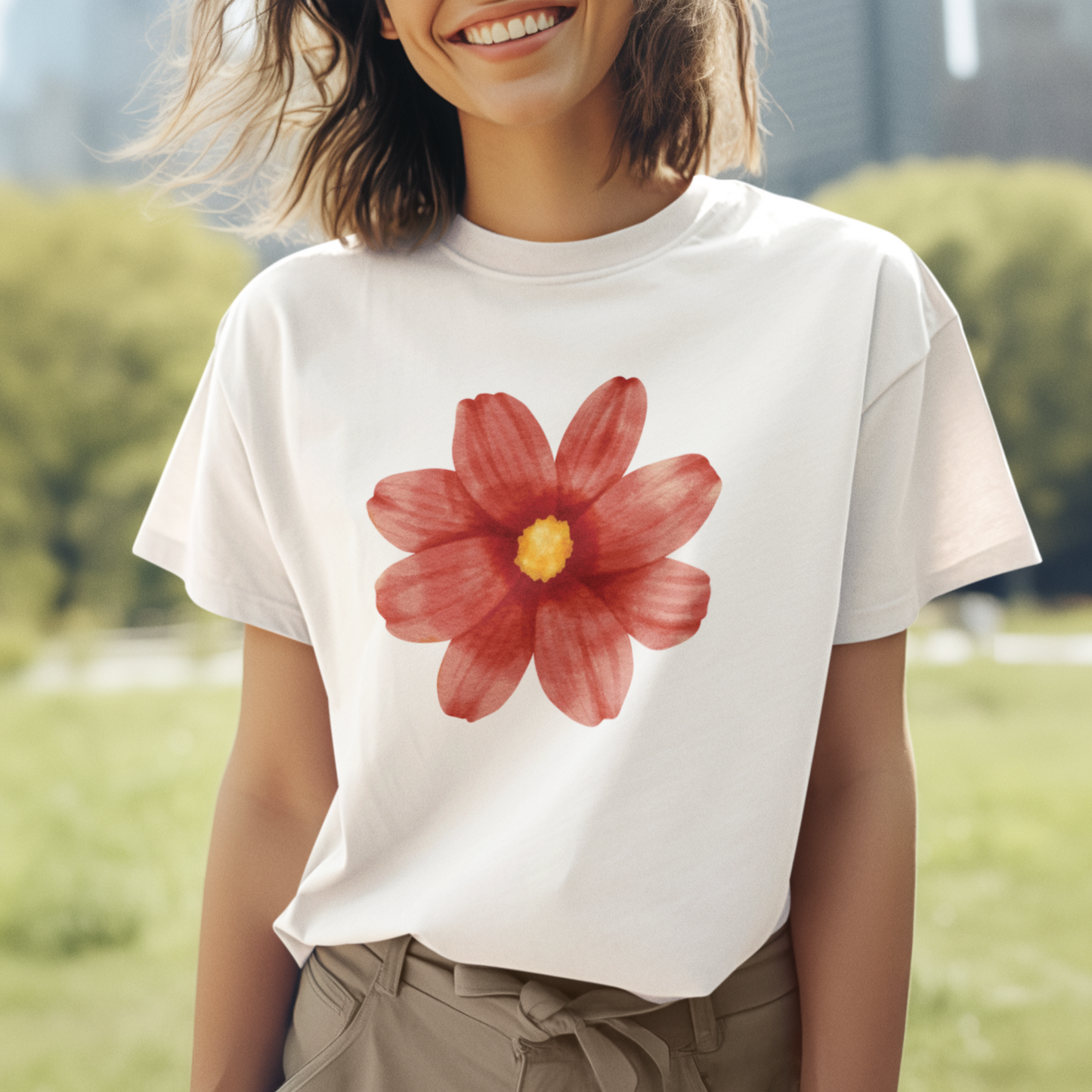 red flower t-shirt